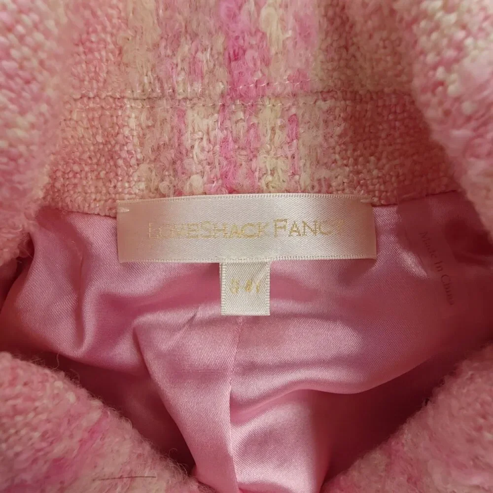NEW LoveShackFancy Girls Tweed Kip Blazer Jacket Wool Puff Sleeve Old Money Pink